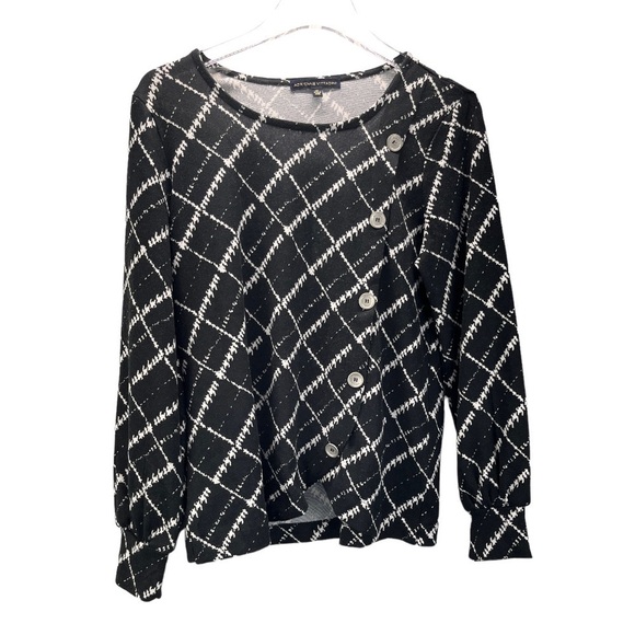 Adrienne Vittadini Sweater Long sleeve asymmetrical buttons chevron print M - Picture 1 of 10